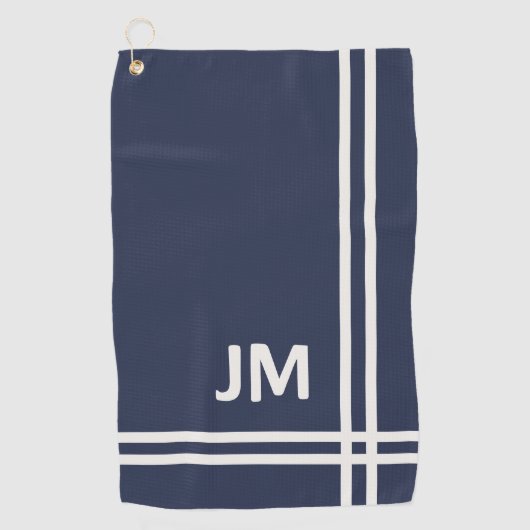Elegant marineblauw en wit streepjesontwerp golfhanddoek (Voorkant)