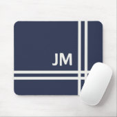 Elegant marineblauw en wit streepjesontwerp muismat (Met muis)
