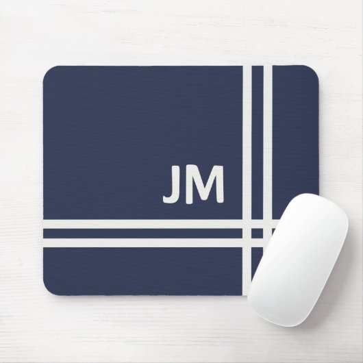 Elegant marineblauw en wit streepjesontwerp muismat (Met muis)