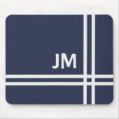 Elegant marineblauw en wit streepjesontwerp muismat (Voorkant)