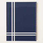 Elegant marineblauw en wit streepjesontwerp planner (Achterkant)