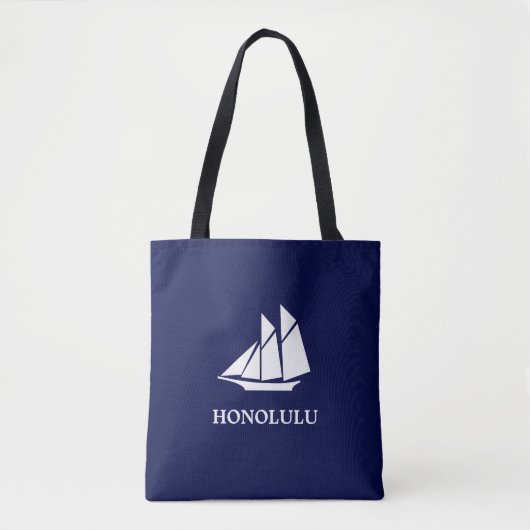 Elegant marineblauw en wit zeiljacht tote bag (Voorkant)
