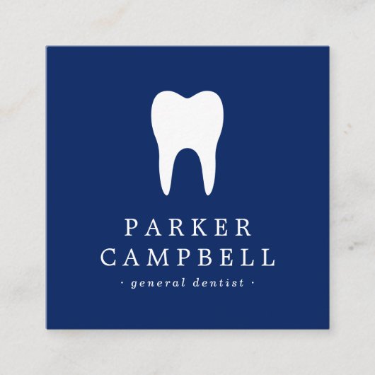 Elegant marineblauw en witte tandtandtandarts tand vierkante visitekaartje (Voorkant)