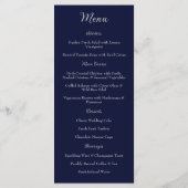 Elegant marineblauw en zilver schrift trouwmenu menu (Achterkant)