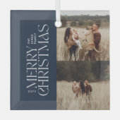 Elegant marineblauw gebladerte moderne minimale fo glas ornament (Voorkant)