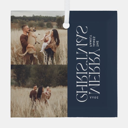 Elegant marineblauw gebladerte moderne minimale fo glas ornament (Achterkant)