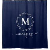 Elegant marineblauw gepersonaliseerd krans monogra douchegordijn (Voorkant)