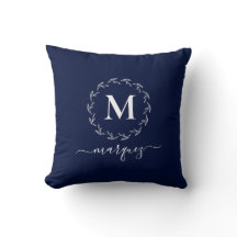 Elegant marineblauw gepersonaliseerd krans monogra