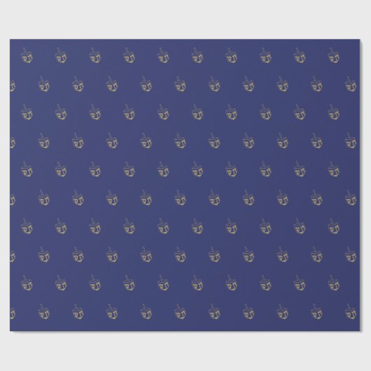 Elegant marineblauw goud dreidel patroon Chanoeka Cadeaupapier (Vlak)