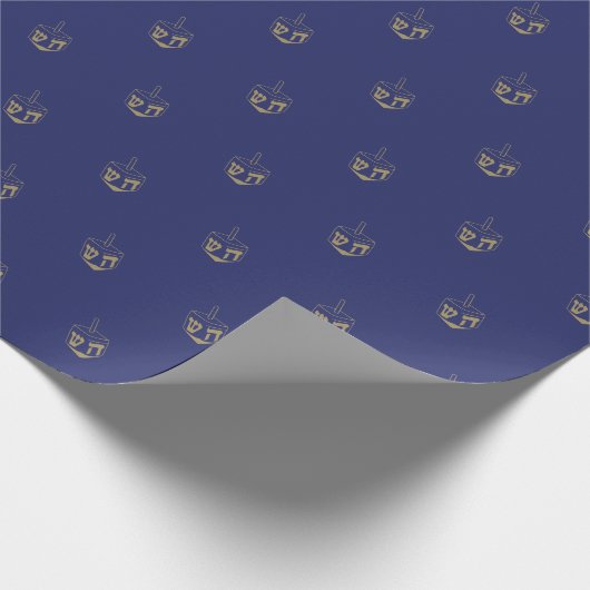 Elegant marineblauw goud dreidel patroon Chanoeka Cadeaupapier (Hoek)