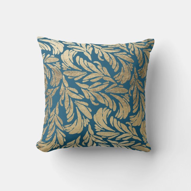 Elegant marineblauw goud moderne vogel buitenkussen (Voorkant)