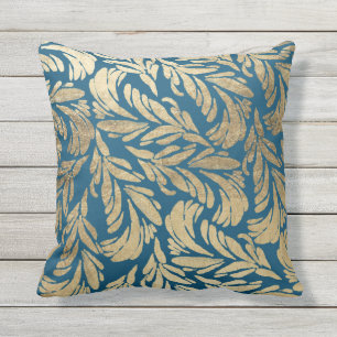 Elegant marineblauw goud moderne vogel buitenkussen