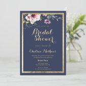 Elegant marineblauw goud roze floral Vrijgezellenf Kaart (Staand voorkant)