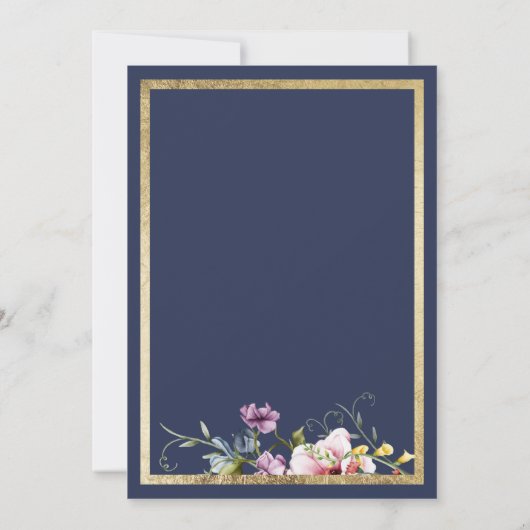 Elegant marineblauw goud roze floral Vrijgezellenf Kaart (Achterkant)