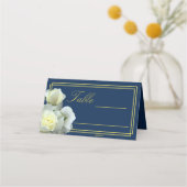 Elegant marineblauw goud wit rose dubbel Lijst Plaatskaartje (Voorkant)
