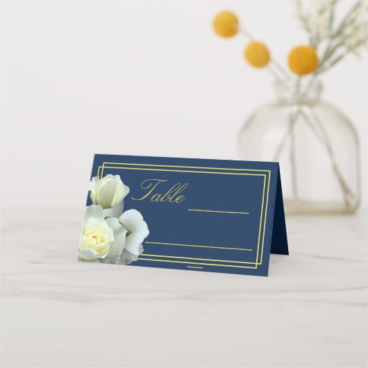 Elegant marineblauw goud wit rose dubbel Lijst Plaatskaartje (Voorkant)