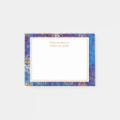 Elegant marineblauw goudblauw Damasje van bureau v Post-it® Notes (Voorkant)