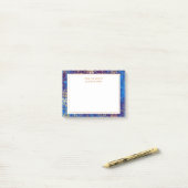 Elegant marineblauw goudblauw Damasje van bureau v Post-it® Notes (Op bureau)