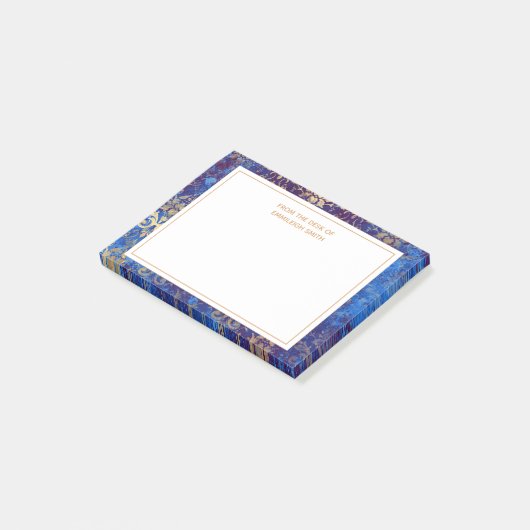 Elegant marineblauw goudblauw Damasje van bureau v Post-it® Notes (Schuin)