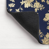 Elegant marineblauw goudbloemen muismat (Hoek)