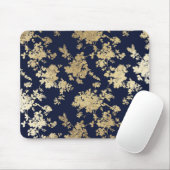 Elegant marineblauw goudbloemen muismat (Met muis)