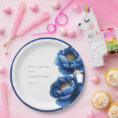 Elegant marineblauw gouden bloem bruiloft papieren bordje (Feest)