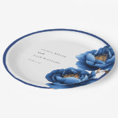 Elegant marineblauw gouden bloem bruiloft papieren bordje (Gekanteld)