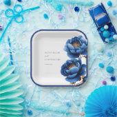 Elegant marineblauw gouden bloem bruiloft papieren bordje (Feest)