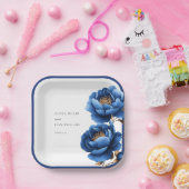 Elegant marineblauw gouden bloem bruiloft papieren bordje (Feest)