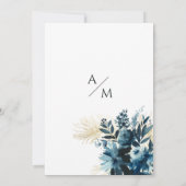 Elegant marineblauw gouden waterverf bloemenbruilo kaart (Achterkant)