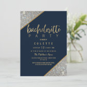 Elegant marineblauw goudglitter Bachelorette Kaart (Staand voorkant)