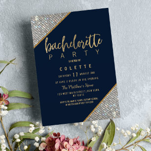 Elegant marineblauw goudglitter Bachelorette Kaart