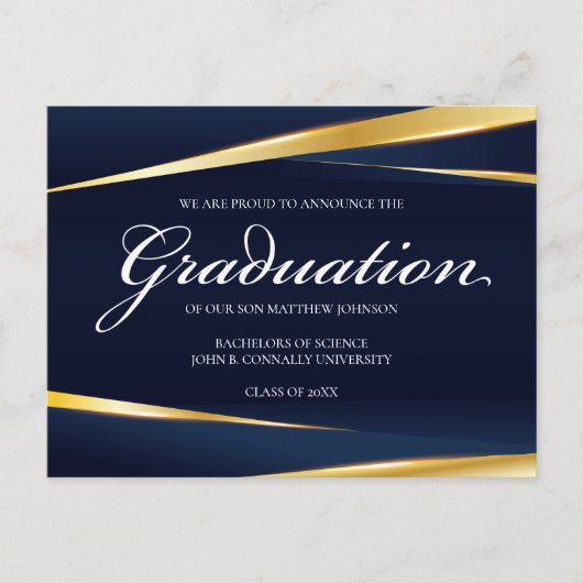 Elegant marineblauw goudvormig Afstuderen Briefkaart (Voorkant)