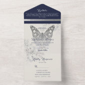 Elegant marineblauw huwelijk in één uitnodiging (Binnen)