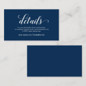 Elegant marineblauw, huwelijksdetails, online RSVP Informatiekaartje (Voorkant / Achterkant)