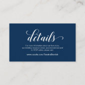 Elegant marineblauw, huwelijksdetails, online RSVP Informatiekaartje (Voorkant)