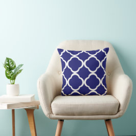 Elegant marineblauw Marokkaans vierlobbig patroon Kussen