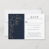 Elegant marineblauw met gouden geschetste Rozen bo RSVP Kaartje (Voorkant)