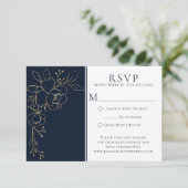 Elegant marineblauw met gouden geschetste Rozen bo RSVP Kaartje (Staand voorkant)