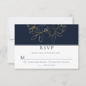Elegant marineblauw met gouden geschetste Rozen RS RSVP Kaartje (Voorkant)