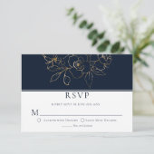 Elegant marineblauw met gouden geschetste Rozen RS RSVP Kaartje (Staand voorkant)