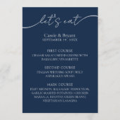 Elegant marineblauw modern script bruiloft menu (Voorkant)