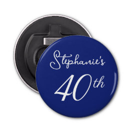 Elegant marineblauw monogram 40e verjaardagsfeestj button flesopener
