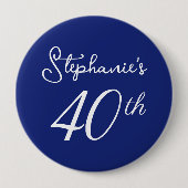 Elegant marineblauw monogram 40e verjaardagsfeestj ronde button 4,0 cm (Voorkant)