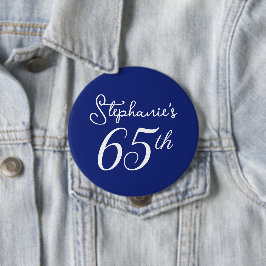 Elegant marineblauw monogram 65e verjaardagsfeestj ronde button 4,0 cm