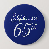 Elegant marineblauw monogram 65e verjaardagsfeestj ronde button 4,0 cm (Voorkant)