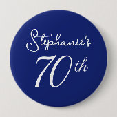 Elegant marineblauw monogram 70e verjaardagsfeestj ronde button 4,0 cm (Voorkant)