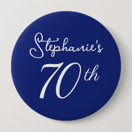 Elegant marineblauw monogram 70e verjaardagsfeestj ronde button 4,0 cm