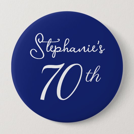 Elegant marineblauw monogram 70e verjaardagsfeestj ronde button 4,0 cm (Voorkant)