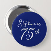 Elegant marineblauw monogram 75e verjaardagsfeestj ronde button 4,0 cm (Voorkant /achterkant)